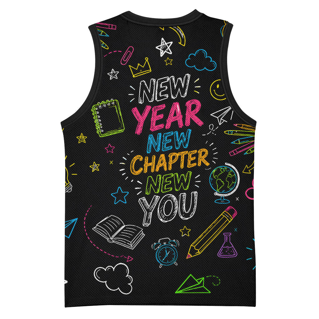 Back To School New Year New Chapter Basketball Jersey Colorful Neon Chalkboard Doodle School Supplies