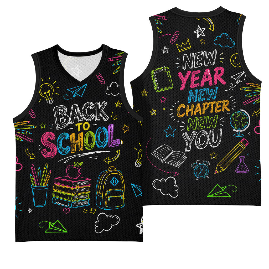 Back To School New Year New Chapter Basketball Jersey Colorful Neon Chalkboard Doodle School Supplies