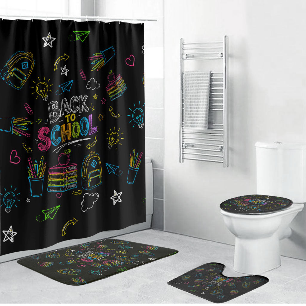 Back To School New Year New Chapter Bathroom Set Colorful Neon Chalkboard Doodle School Supplies