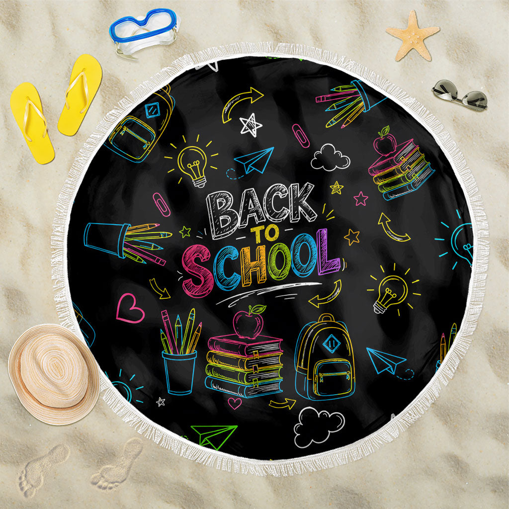 Back To School New Year New Chapter Beach Blanket Colorful Neon Chalkboard Doodle School Supplies
