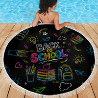 Back To School New Year New Chapter Beach Blanket Colorful Neon Chalkboard Doodle School Supplies