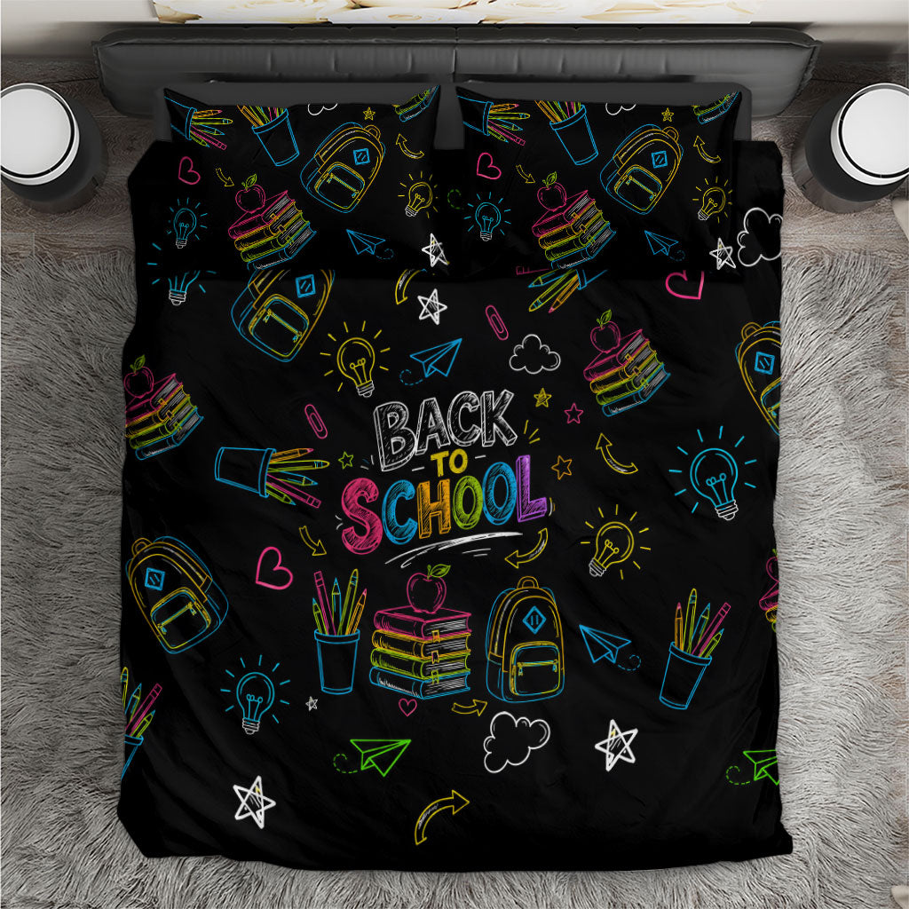 Back To School New Year New Chapter Bedding Set Colorful Neon Chalkboard Doodle School Supplies