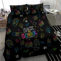 Back To School New Year New Chapter Bedding Set Colorful Neon Chalkboard Doodle School Supplies