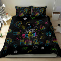 Back To School New Year New Chapter Bedding Set Colorful Neon Chalkboard Doodle School Supplies