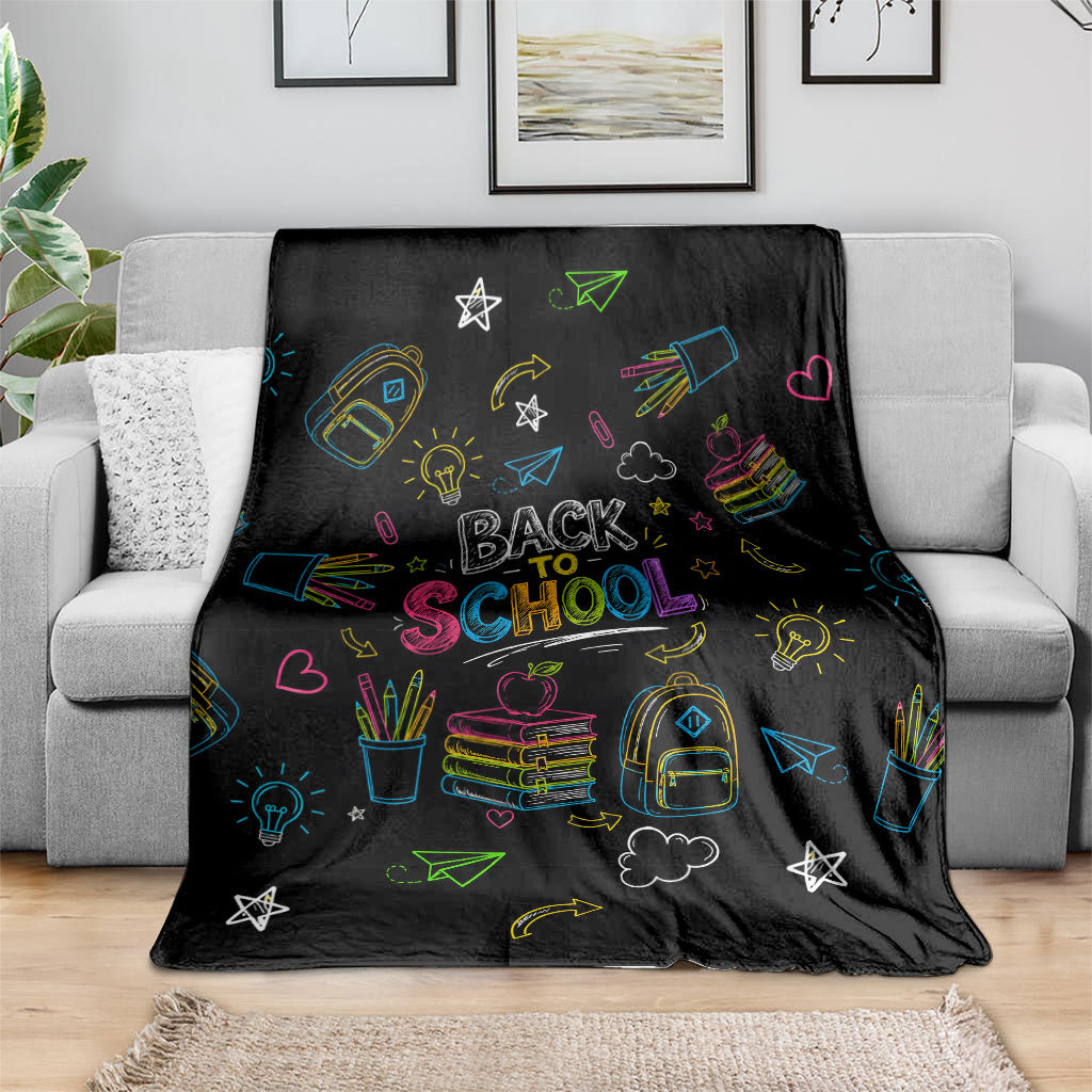 Back To School New Year New Chapter Blanket Colorful Neon Chalkboard Doodle School Supplies