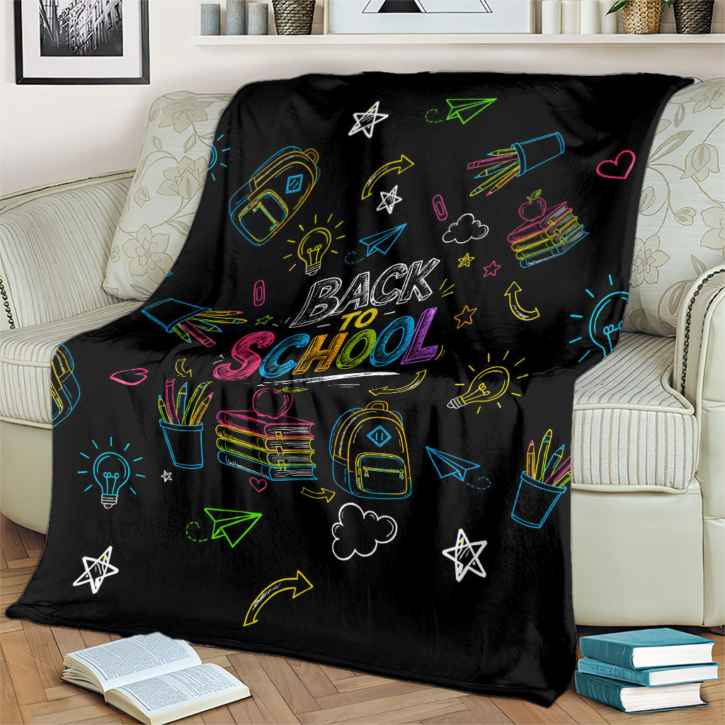Back To School New Year New Chapter Blanket Colorful Neon Chalkboard Doodle School Supplies