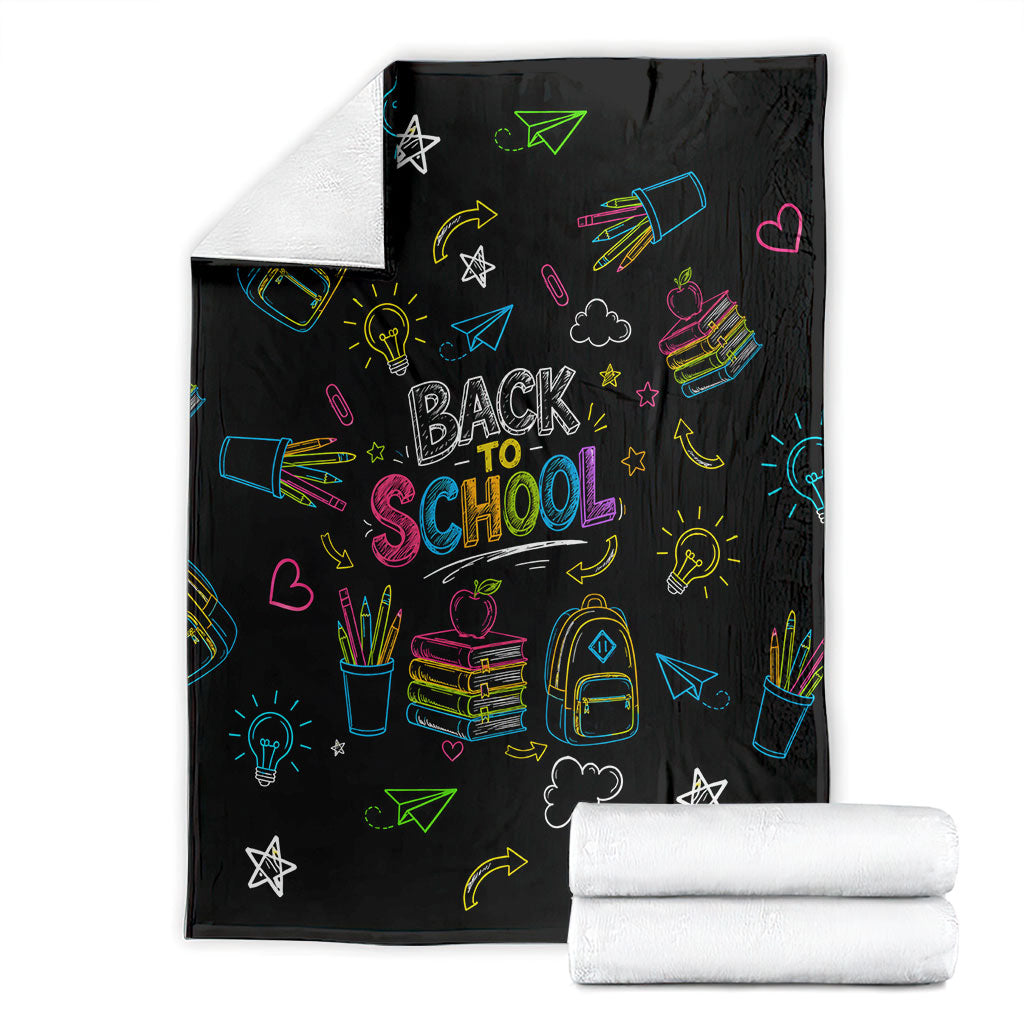 Back To School New Year New Chapter Blanket Colorful Neon Chalkboard Doodle School Supplies
