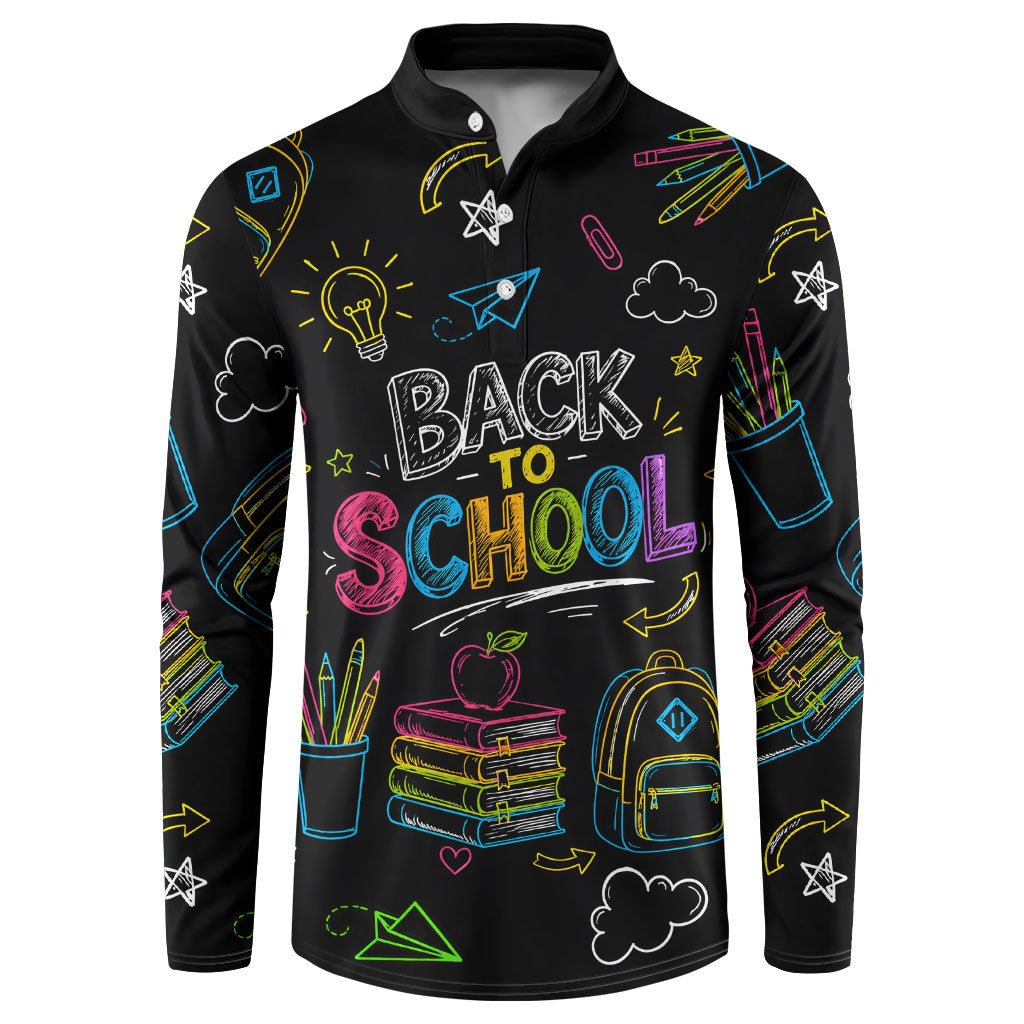 Back To School New Year New Chapter Button Sweatshirt Colorful Neon Chalkboard Doodle School Supplies