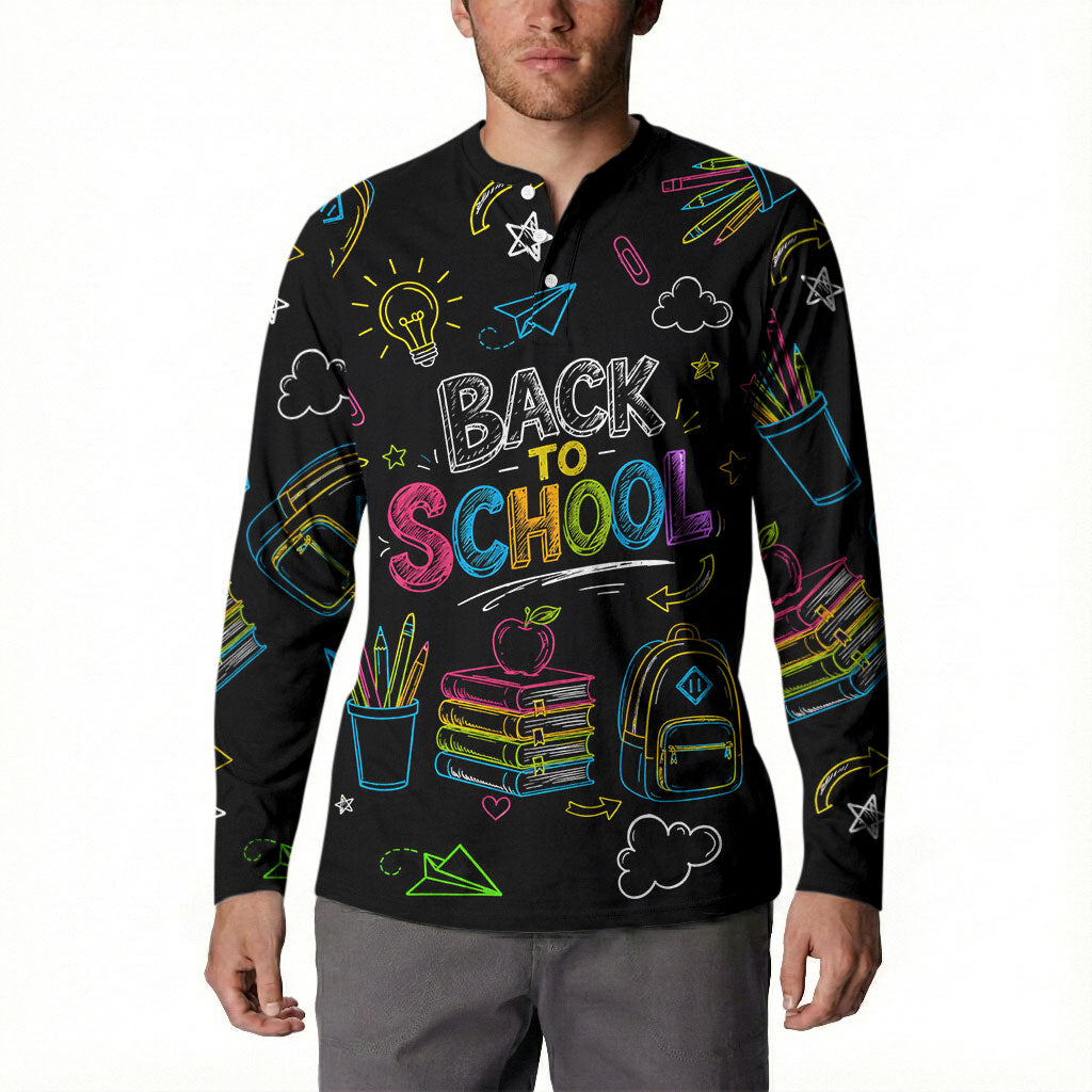 Back To School New Year New Chapter Button Sweatshirt Colorful Neon Chalkboard Doodle School Supplies