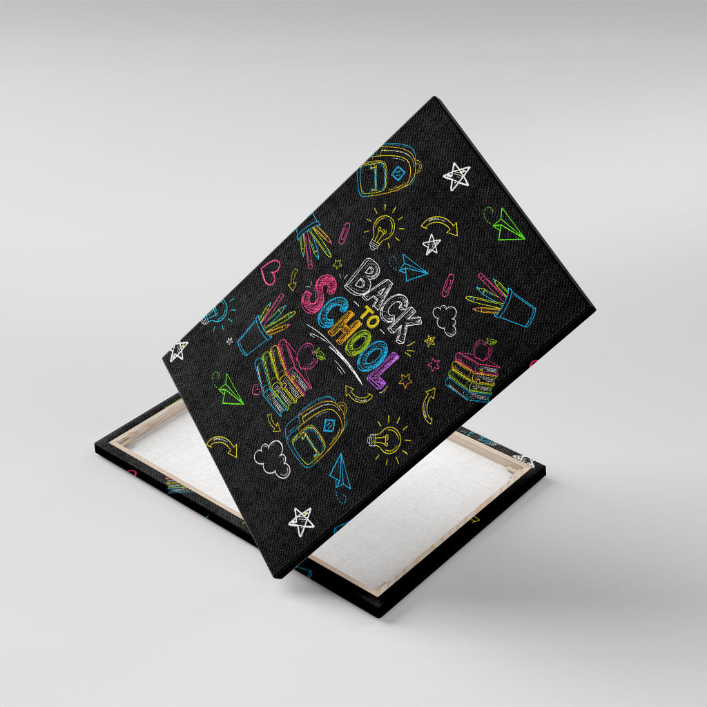 Back To School New Year New Chapter Canvas Wall Art Colorful Neon Chalkboard Doodle School Supplies