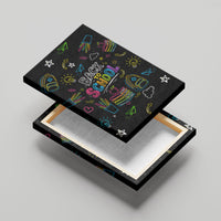 Back To School New Year New Chapter Canvas Wall Art Colorful Neon Chalkboard Doodle School Supplies