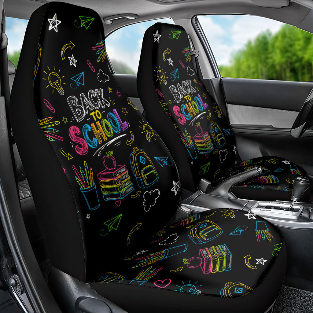 Back To School New Year New Chapter Car Seat Cover Colorful Neon Chalkboard Doodle School Supplies