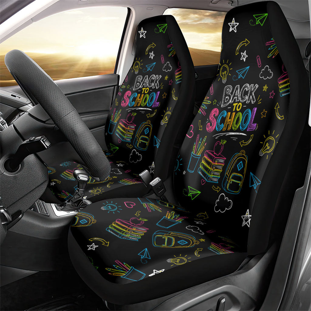 Back To School New Year New Chapter Car Seat Cover Colorful Neon Chalkboard Doodle School Supplies
