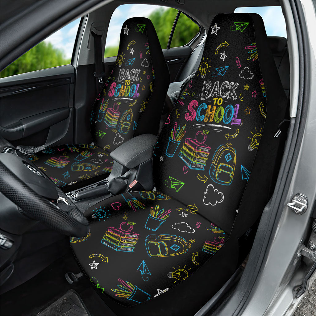Back To School New Year New Chapter Car Seat Cover Colorful Neon Chalkboard Doodle School Supplies
