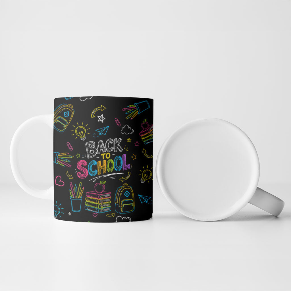 Back To School New Year New Chapter Ceramic Mug Colorful Neon Chalkboard Doodle School Supplies
