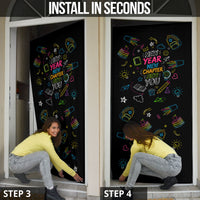 Back To School New Year New Chapter Door Cover Colorful Neon Chalkboard Doodle School Supplies