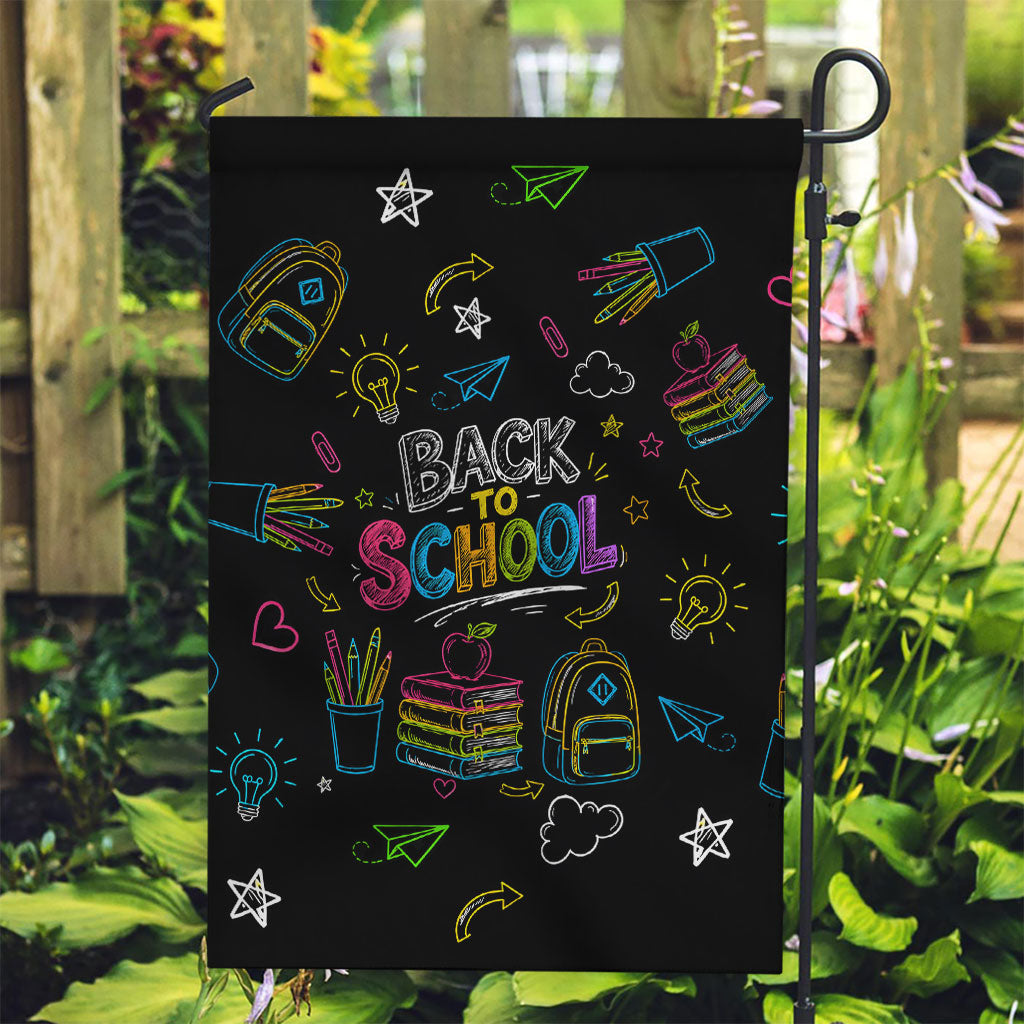 Back To School New Year New Chapter Garden Flag Colorful Neon Chalkboard Doodle School Supplies