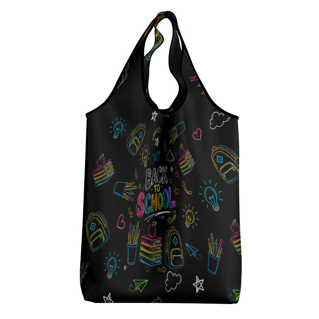 Back To School New Year New Chapter Grocery Bag Colorful Neon Chalkboard Doodle School Supplies