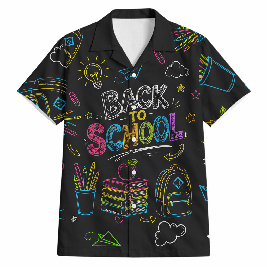 Back To School New Year New Chapter Hawaiian Shirt Colorful Neon Chalkboard Doodle School Supplies