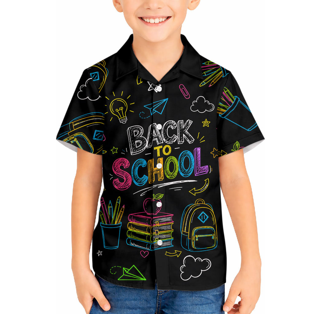 Back To School New Year New Chapter Hawaiian Shirt Colorful Neon Chalkboard Doodle School Supplies