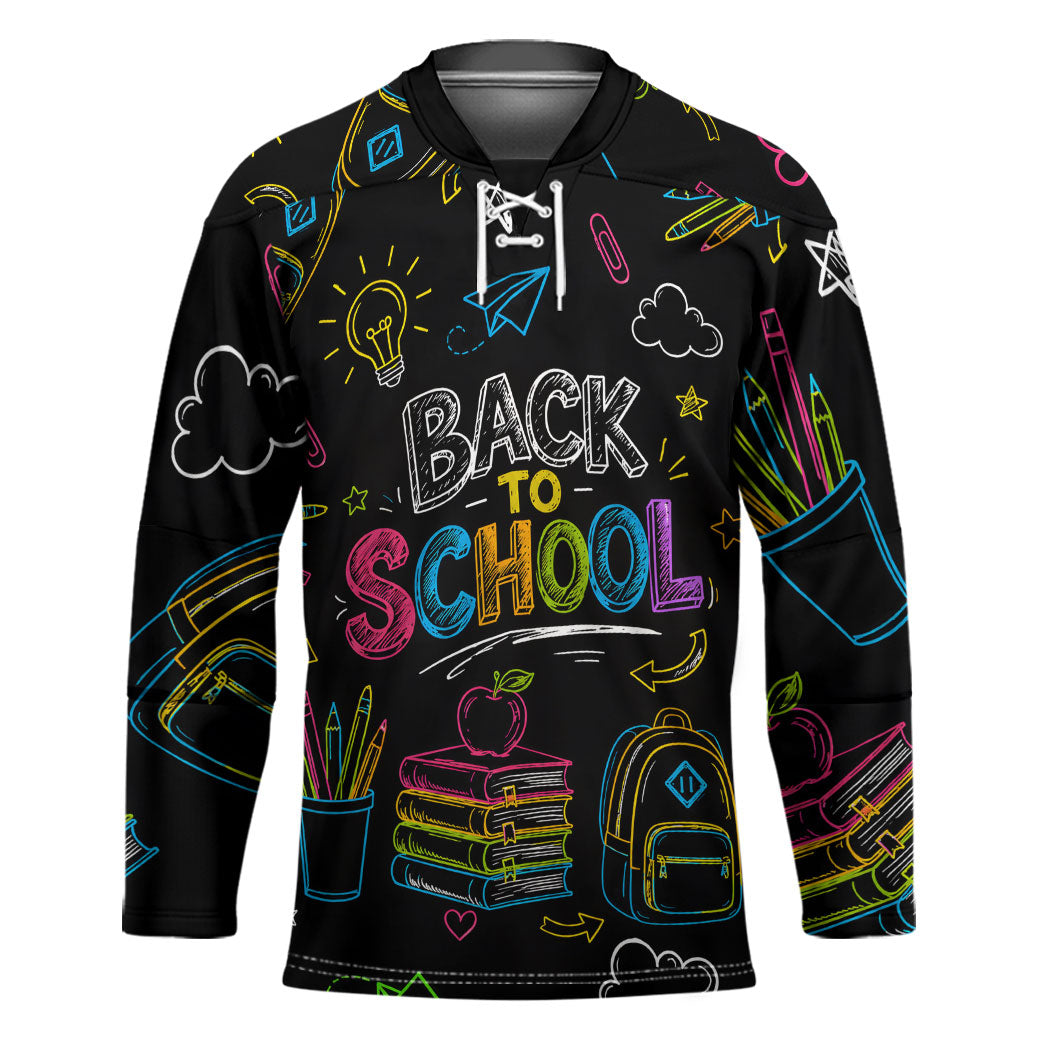 Back To School New Year New Chapter Hockey Jersey Colorful Neon Chalkboard Doodle School Supplies