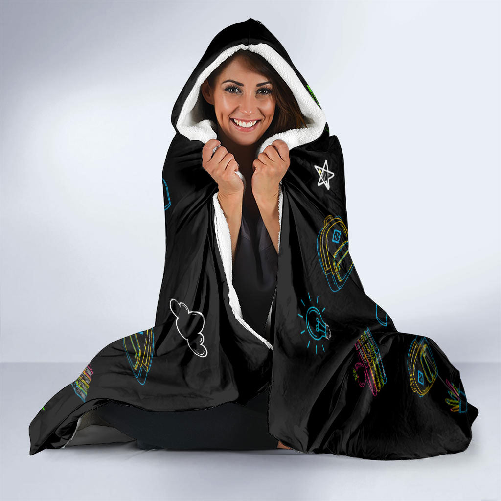 Back To School New Year New Chapter Hooded Blanket Colorful Neon Chalkboard Doodle School Supplies