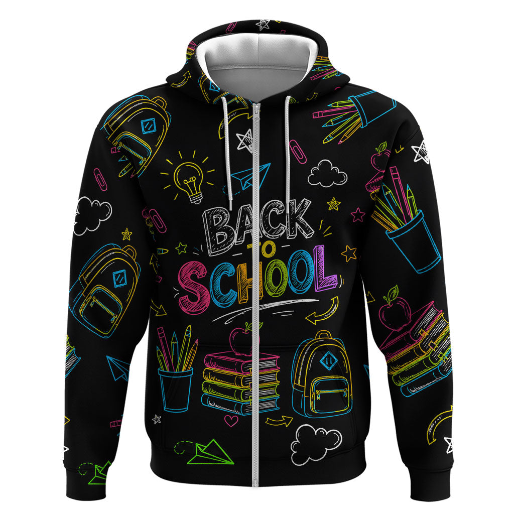 Back To School New Year New Chapter Hoodie Colorful Neon Chalkboard Doodle School Supplies