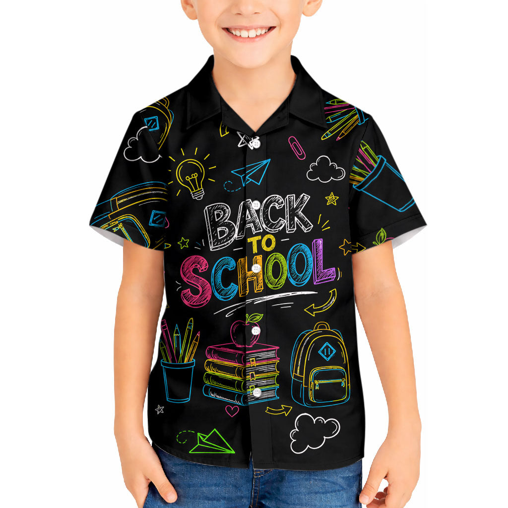 Back To School New Year New Chapter Kid Hawaiian Shirt Colorful Neon Chalkboard Doodle School Supplies