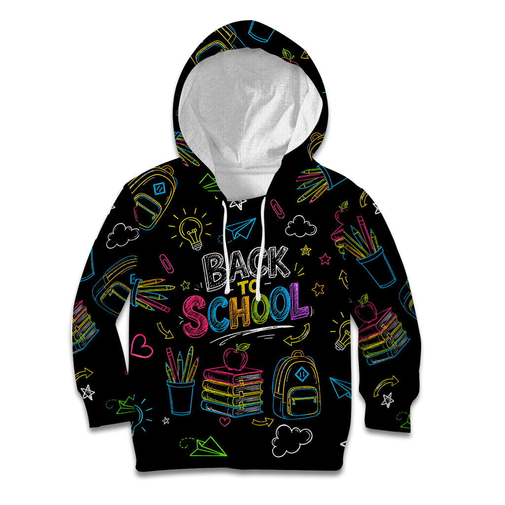 Back To School New Year New Chapter Kid Hoodie Colorful Neon Chalkboard Doodle School Supplies