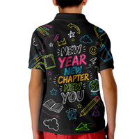 Back To School New Year New Chapter Kid Polo Shirt Colorful Neon Chalkboard Doodle School Supplies