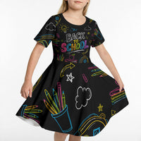 Back To School New Year New Chapter Kid Short Sleeve Dress Colorful Neon Chalkboard Doodle School Supplies