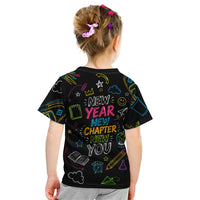 Back To School New Year New Chapter Kid T Shirt Colorful Neon Chalkboard Doodle School Supplies