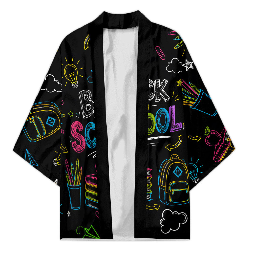 Back To School New Year New Chapter Kimono Colorful Neon Chalkboard Doodle School Supplies