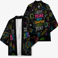 Back To School New Year New Chapter Kimono Colorful Neon Chalkboard Doodle School Supplies