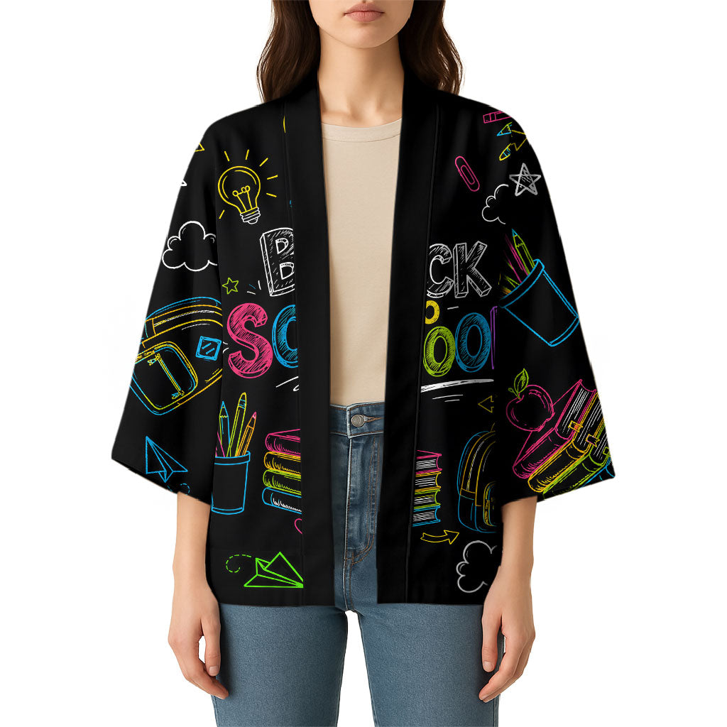 Back To School New Year New Chapter Kimono Colorful Neon Chalkboard Doodle School Supplies