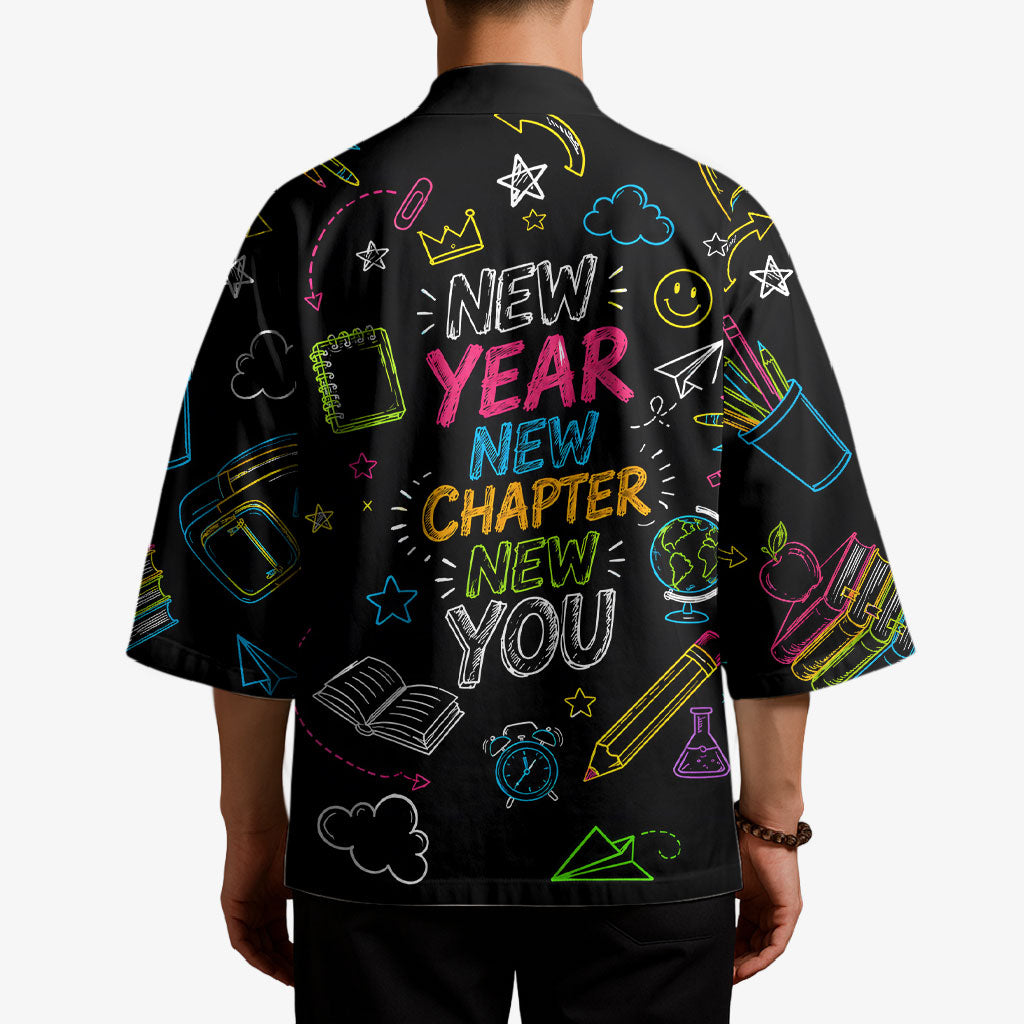 Back To School New Year New Chapter Kimono Colorful Neon Chalkboard Doodle School Supplies
