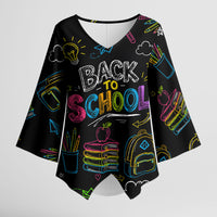Back To School New Year New Chapter Kimono Sleeve Blouse Colorful Neon Chalkboard Doodle School Supplies