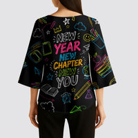 Back To School New Year New Chapter Kimono Sleeve Blouse Colorful Neon Chalkboard Doodle School Supplies