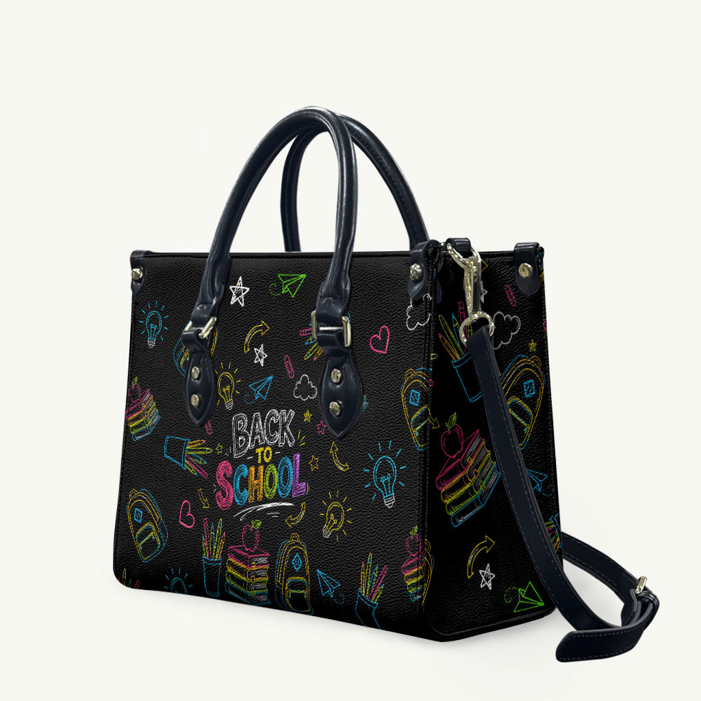 Back To School New Year New Chapter Leather Bag Colorful Neon Chalkboard Doodle School Supplies