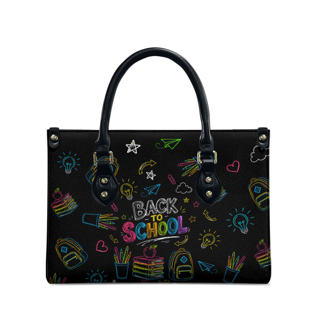 Back To School New Year New Chapter Leather Bag Colorful Neon Chalkboard Doodle School Supplies