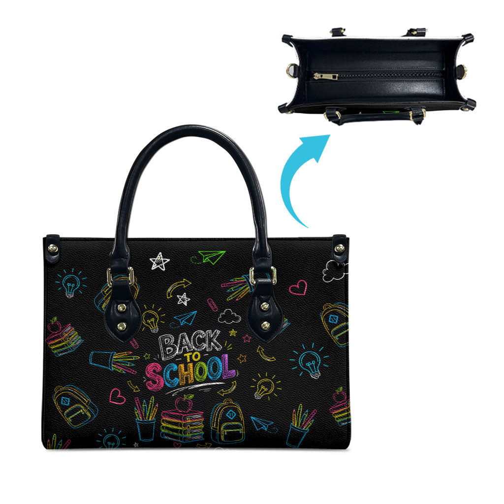 Back To School New Year New Chapter Leather Bag Colorful Neon Chalkboard Doodle School Supplies