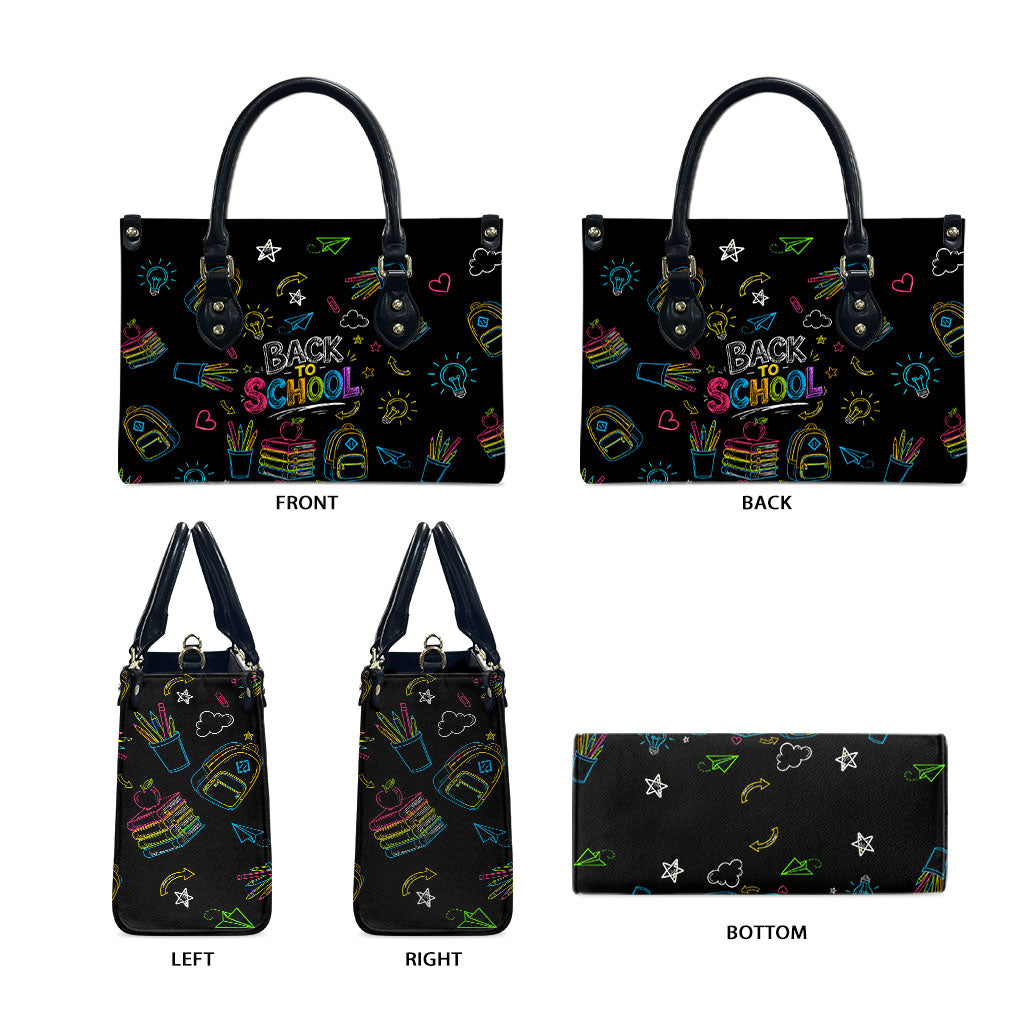 Back To School New Year New Chapter Leather Bag Colorful Neon Chalkboard Doodle School Supplies