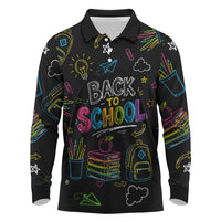 Back To School New Year New Chapter Long Sleeve Polo Shirt Colorful Neon Chalkboard Doodle School Supplies