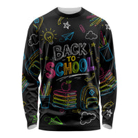 Back To School New Year New Chapter Long Sleeve Shirt Colorful Neon Chalkboard Doodle School Supplies