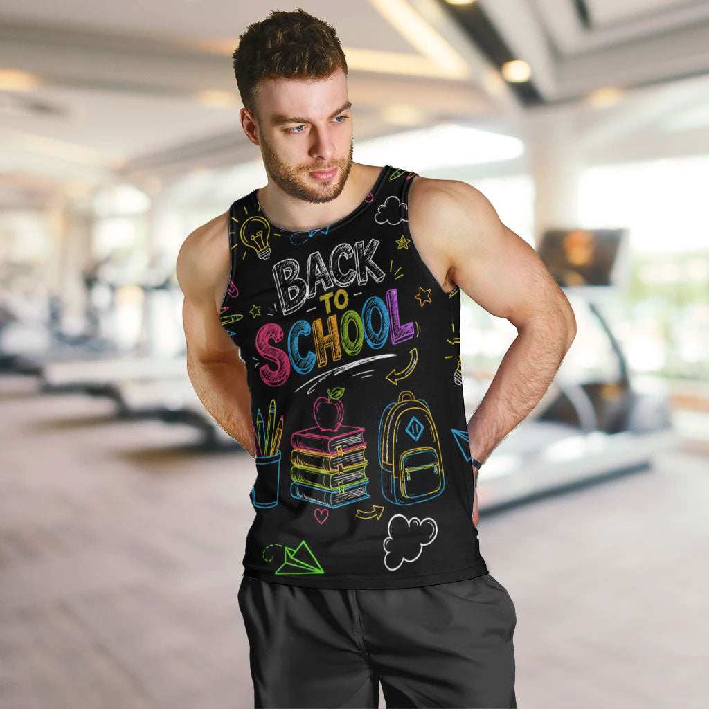 Back To School New Year New Chapter Men Tank Top Colorful Neon Chalkboard Doodle School Supplies