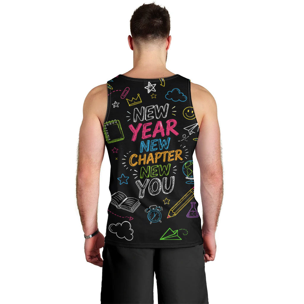 Back To School New Year New Chapter Men Tank Top Colorful Neon Chalkboard Doodle School Supplies