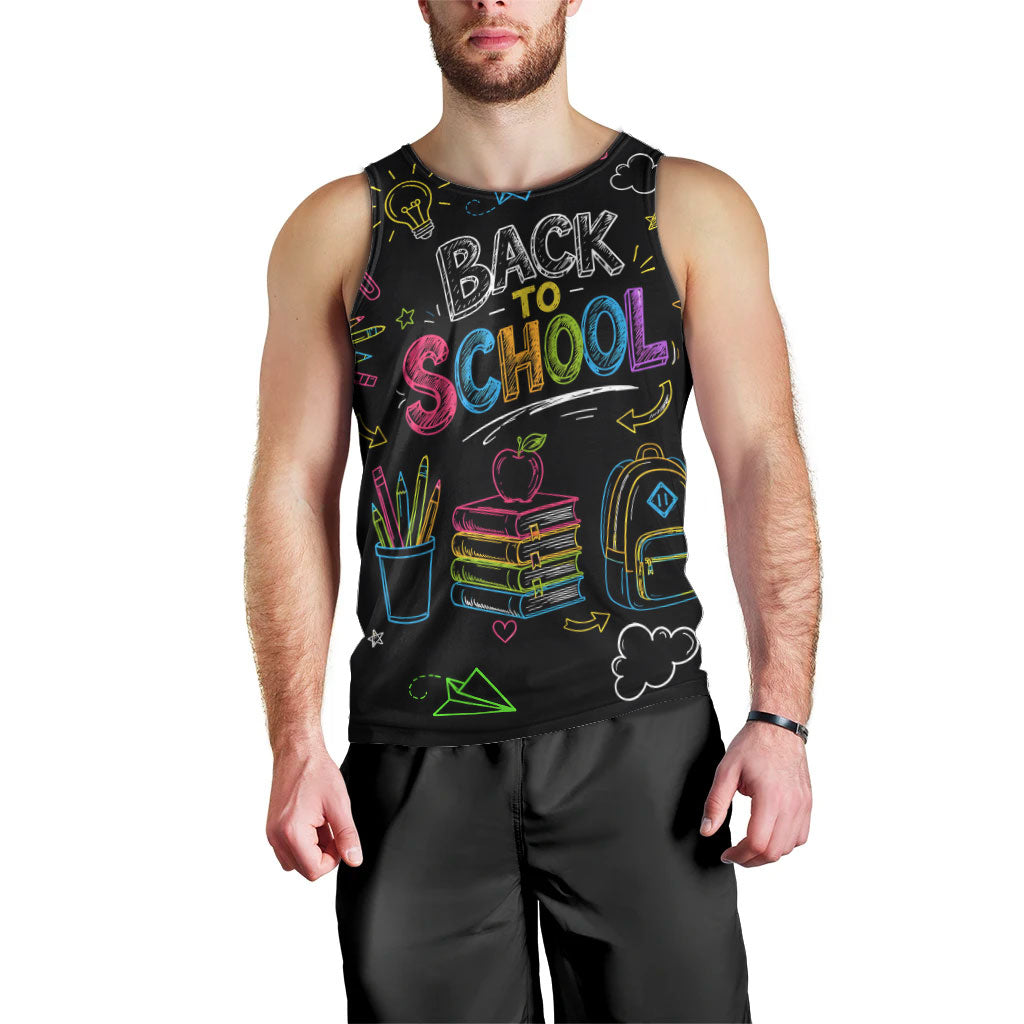 Back To School New Year New Chapter Men Tank Top Colorful Neon Chalkboard Doodle School Supplies