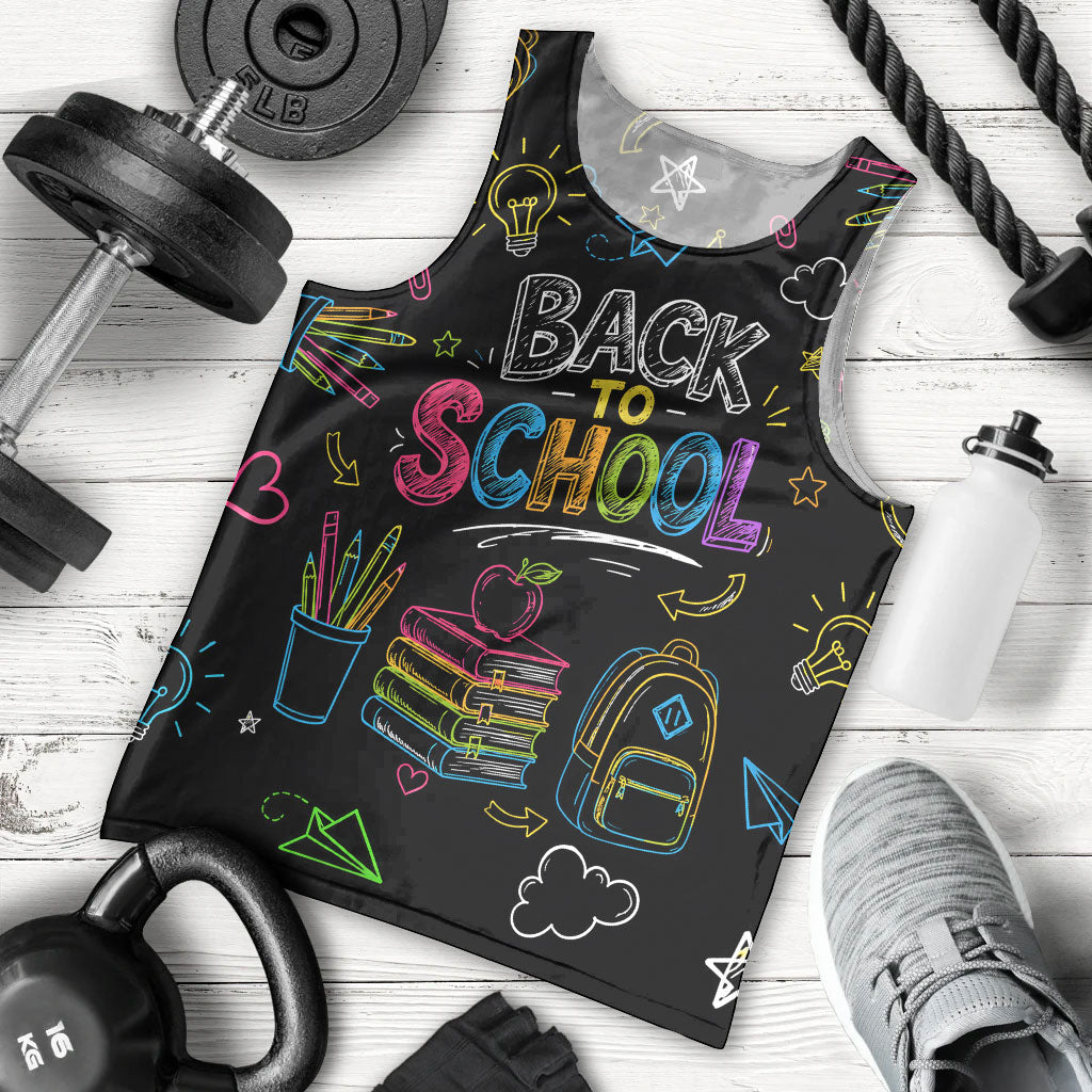 Back To School New Year New Chapter Men Tank Top Colorful Neon Chalkboard Doodle School Supplies