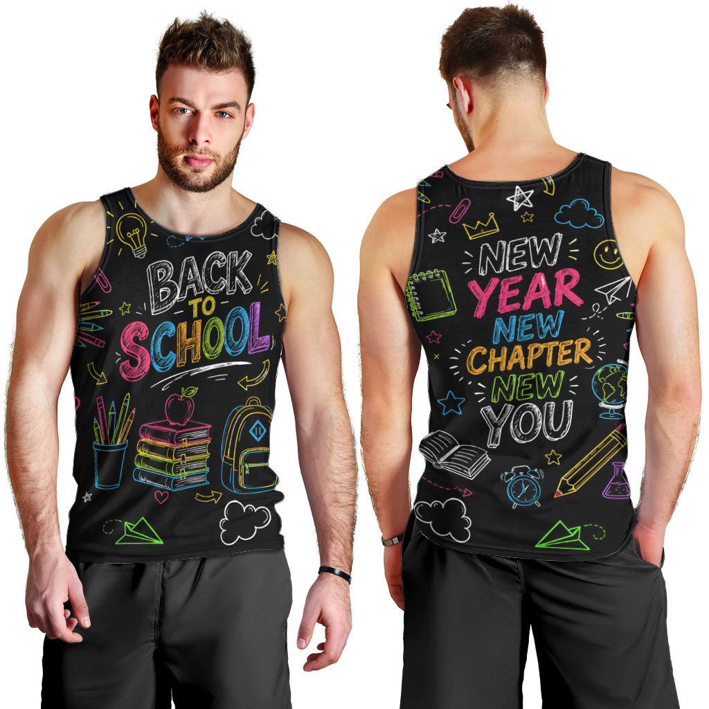 Back To School New Year New Chapter Men Tank Top Colorful Neon Chalkboard Doodle School Supplies