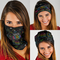 Back To School New Year New Chapter Neck Gaiter Colorful Neon Chalkboard Doodle School Supplies